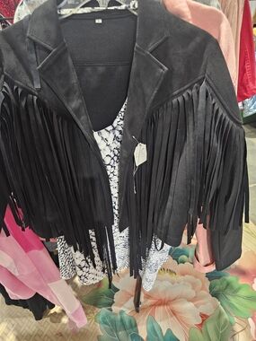 Black Fringe Suede Jacket - Women